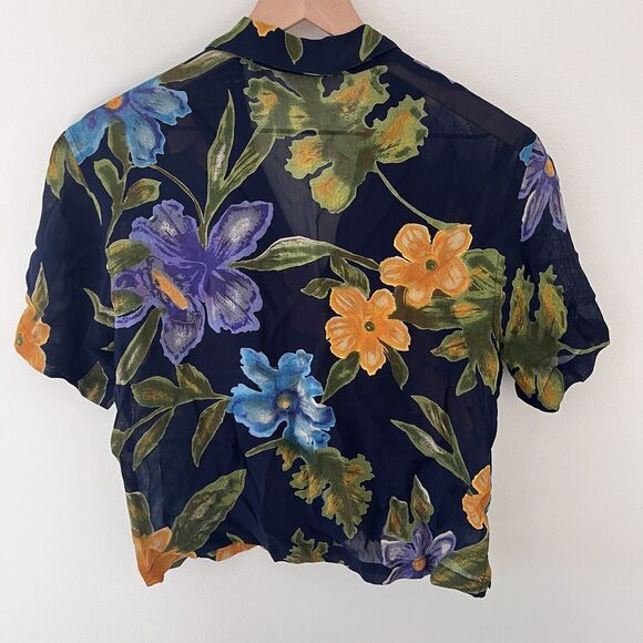 CHICO'S Women’s Short Sleeve Button Up Silk Blouse Blue/Green Leaves Size 0 - Picture 4 of 4